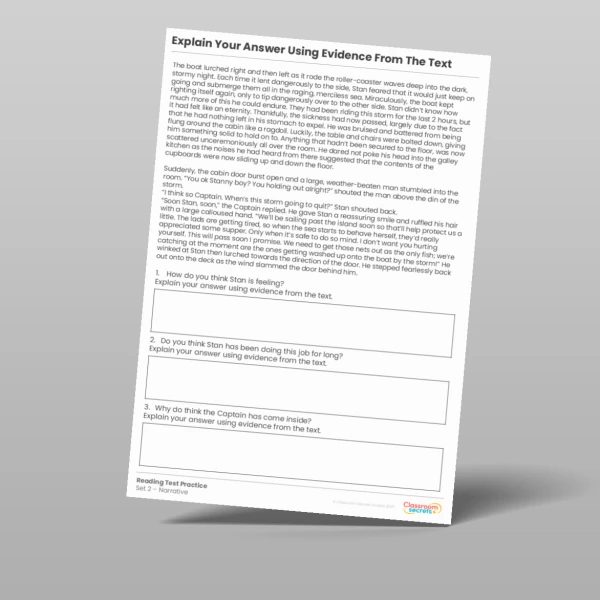 An image of the Explain Your Answer using Evidence from the Text Reading Test Practice Resource