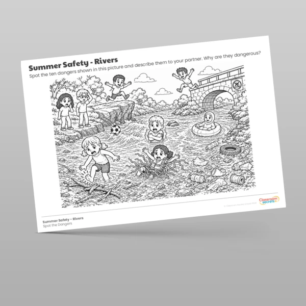 An image of the Summer Safety Rivers Spot the Dangers Worksheet Resource