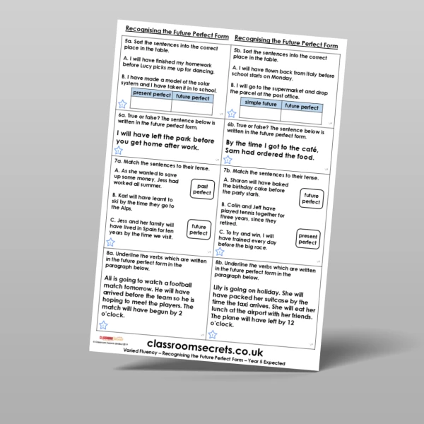 An image of the Recognising the Future Perfect Form Varied Fluency Resource