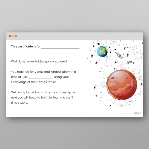 An image of the Challenge 3 Venus 5 Times Table Resource