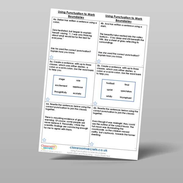 An image of the Using Punctuation to Mark Boundaries Application and Reasoning Resource