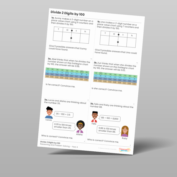 Year 4 Divide 2 Digits By 100 Reasoning And Problem Solving Resource Year 4 Divide 2 Digits By 100 Reasoning And Problem Solving Resource