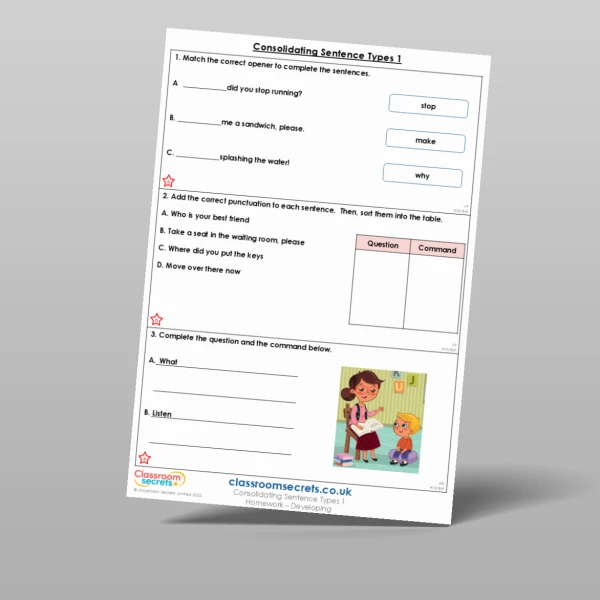 An image of the Consolidating Sentence Types 1 Homework Resource