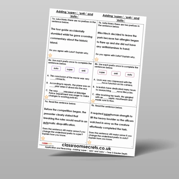 An image of the Adding ‘super-’, ‘anti-’ and ‘auto-’ Application and Reasoning Resource
