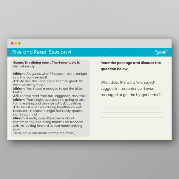 An image of the Rise and Read Passover Resource