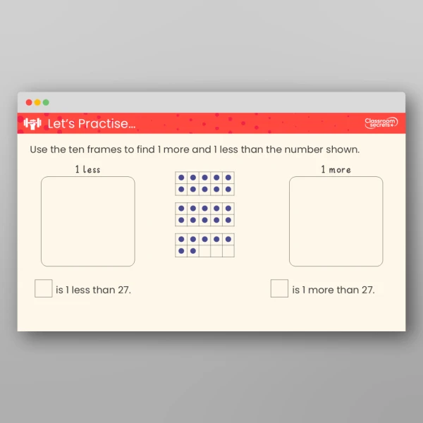 An image of the 1 More, 1 Less within 50 Teaching PPT Resource