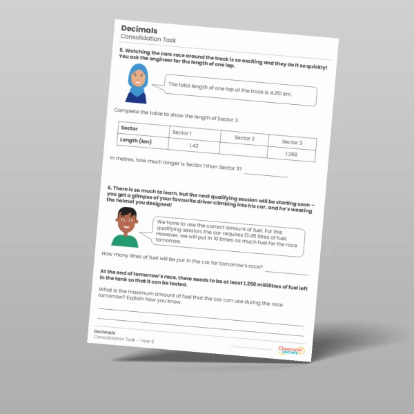 An image of the Decimals Consolidation Task Resource