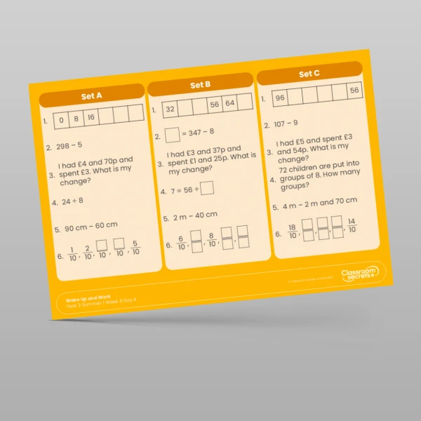 An image of the Summer 1 Week 4 Wake Up and Work Resource