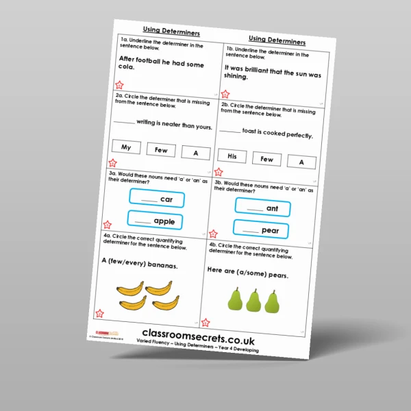 An image of the Free Using Determiners Varied Fluency Resource