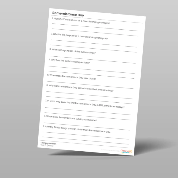 An image of the Remembrance Day Black Guided Reading Pack Resource