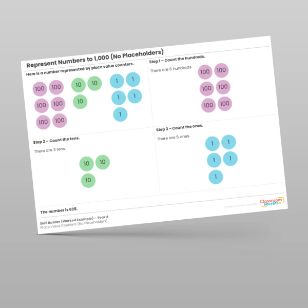 An image of the Represent Numbers to 1,000 Place Value Counters (No Placeholders) Skill Builder Resource