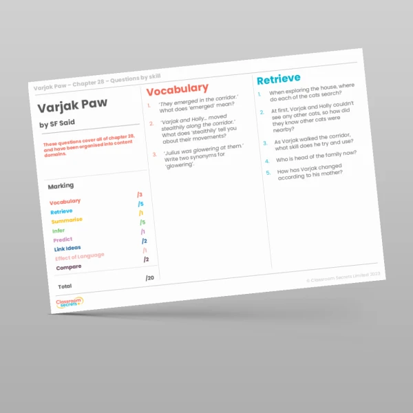 An image of the Reading Skills - Varjak Paw - Chapter 28 Resource