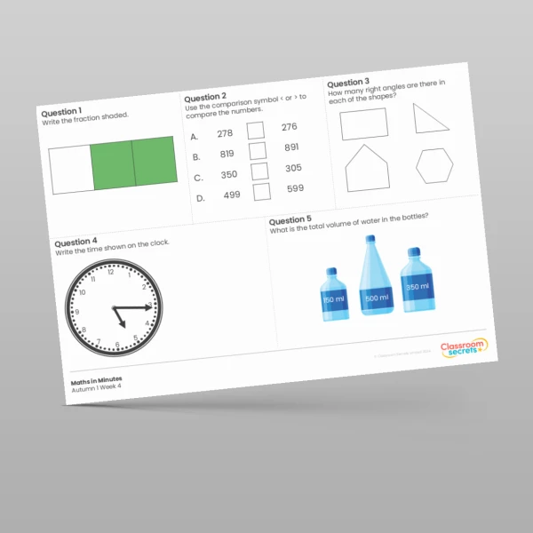 An image of the Autumn 1 Week 4 Maths in Minutes Resource