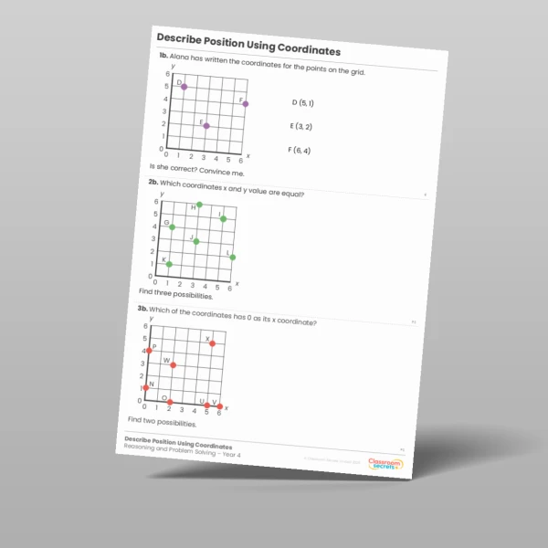 An image of the Free Describe Position Using Coordinates Reasoning and Problem Solving Resource