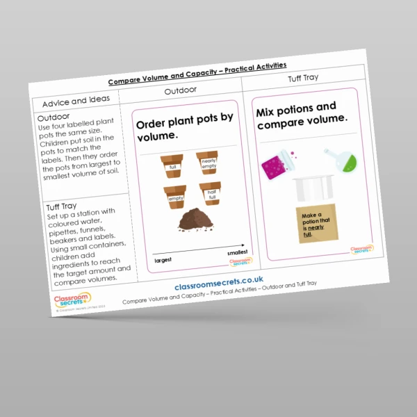 An image of the Compare Volume and Capacity Practical Activities Resource