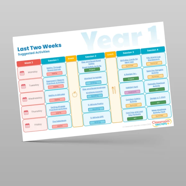 An image of the Free Last Two Weeks of Summer Timetable Resource