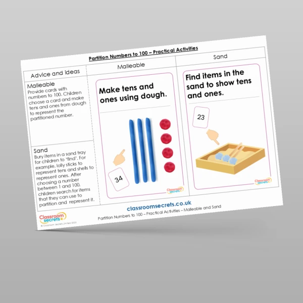 An image of the Partition Numbers to 100 Practical Activities Resource