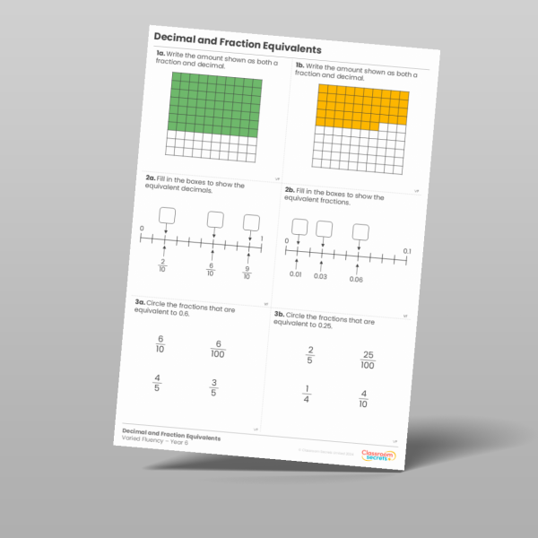 Year 6 Decimal And Fraction Equivalents Varied Fluency 2 Resource ...