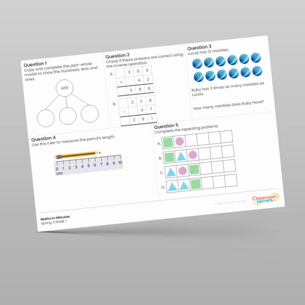 An image of the Spring 2 Week 1 Maths in Minutes Resource