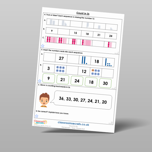 Year 2 Count In 3s Homework Resource | Classroom Secrets