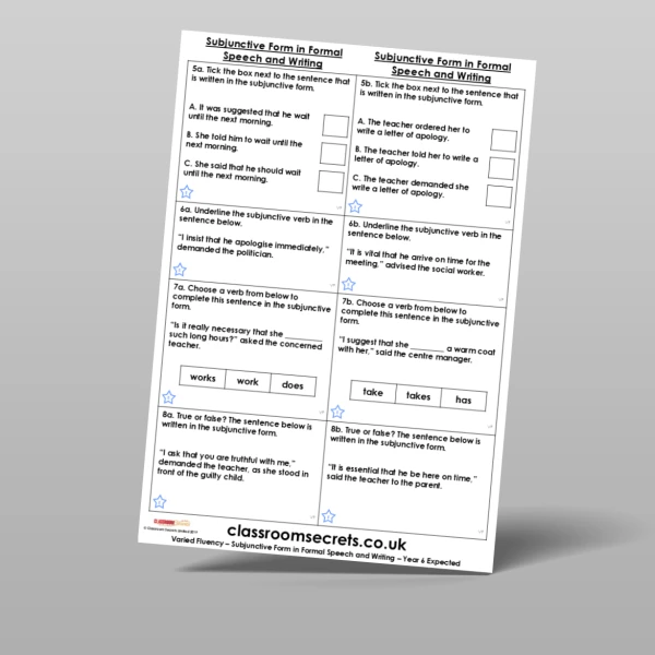 An image of the Subjunctive Form in Formal Speech and Writing Varied Fluency Resource