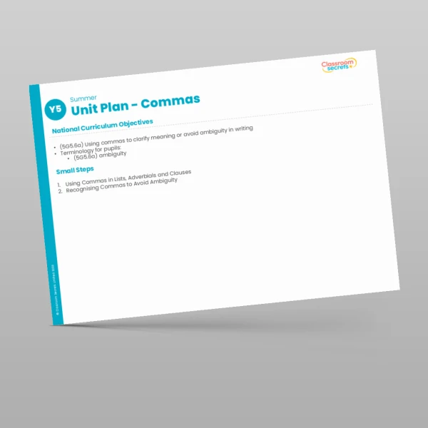 An image of the Commas Unit Plan Resource