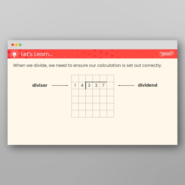 An image of the Long Division with Remainders Teaching PPT Resource