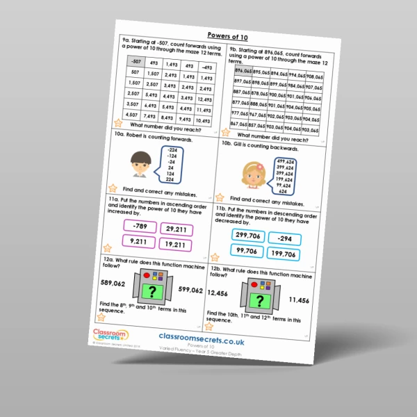 An image of the Powers of 10 Varied Fluency Resource