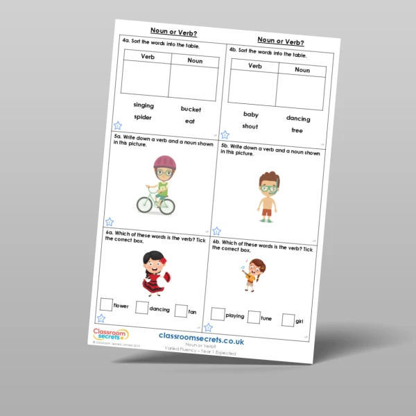 An image of the Noun or Verb? Varied Fluency Resource
