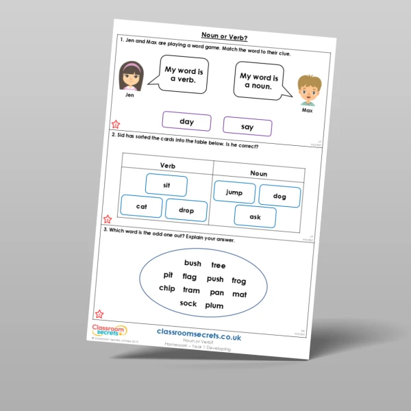 An image of the Noun or Verb? Homework Resource