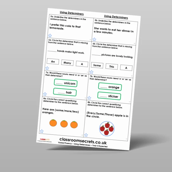An image of the Using Determiners Varied Fluency Resource