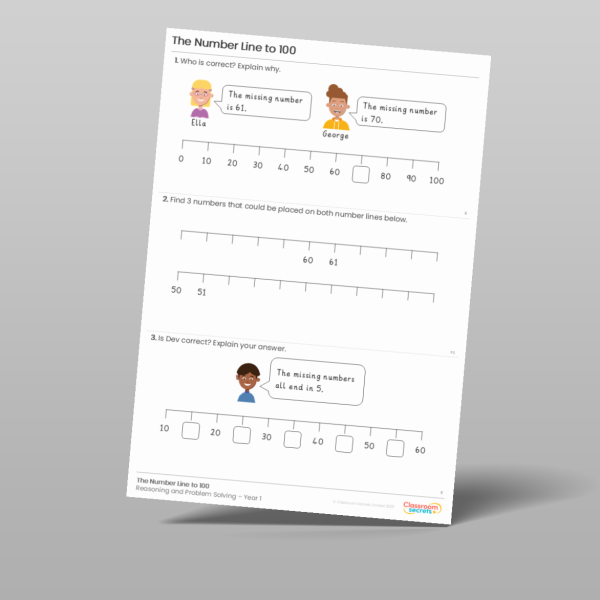Year 1 The Number Line To 100 Reasoning And Problem Solving 2 Resource ...