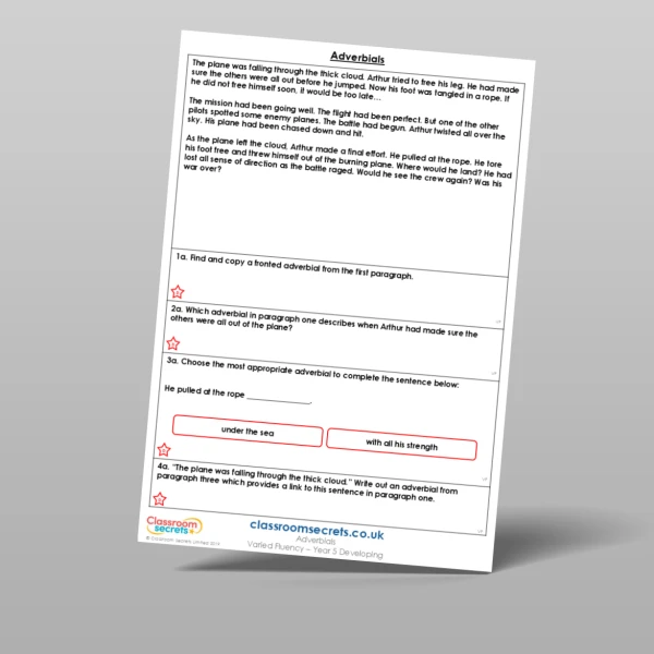 An image of the Adverbials Varied Fluency Resource