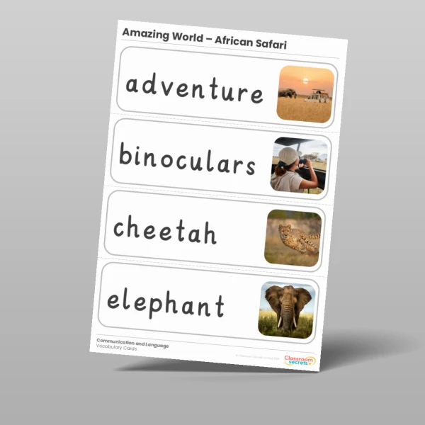 An image of the Amazing World - African Safari Vocabulary Cards Resource