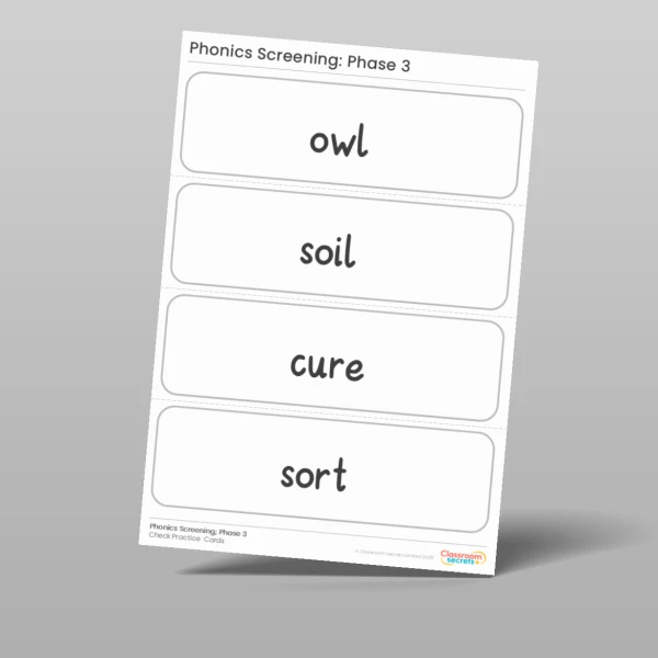 An image of the Phonics Screening Check: Phase 3 Practice Cards Resource