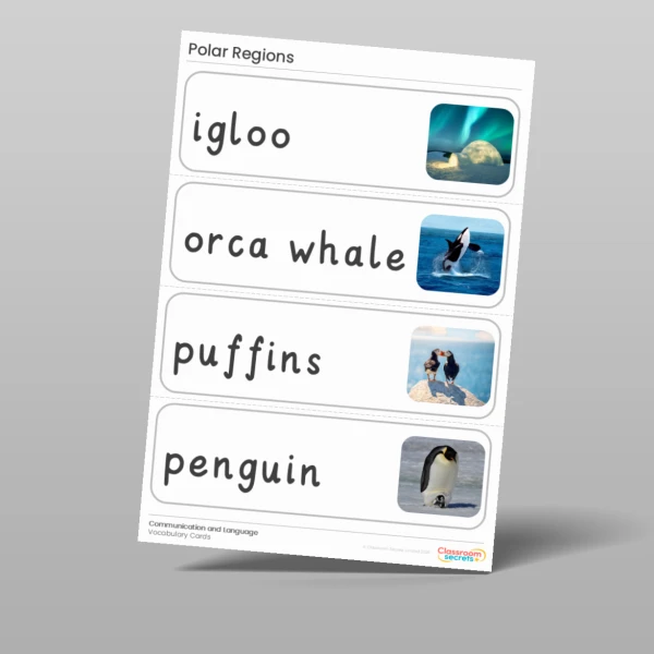 An image of the Amazing World - Polar Regions Vocabulary Cards Resource