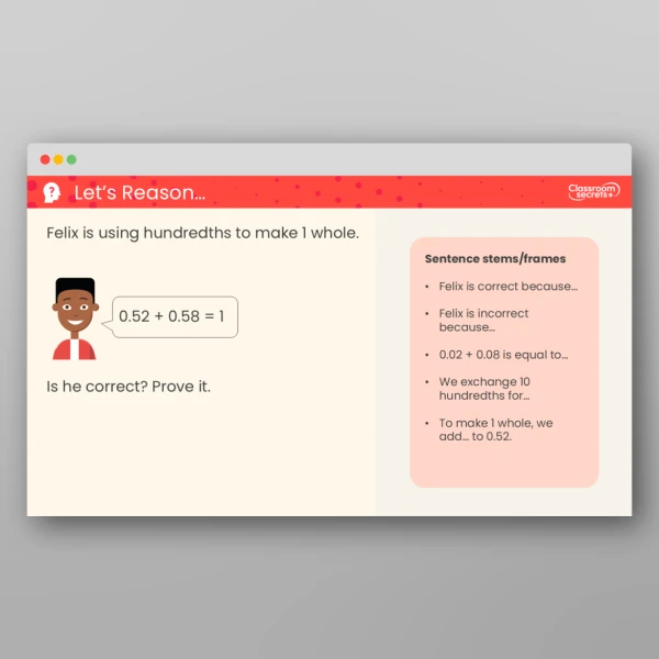 An image of the Make a Whole with Hundredths Teaching PPT Resource