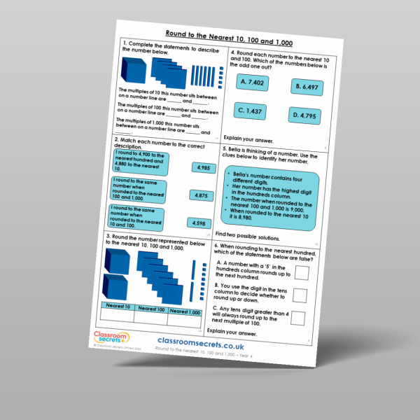 Year 4 Round To The Nearest 10 100 And 1 000 Mixed Activity Resource ...