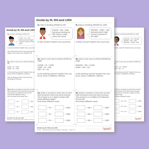Year 5 Divide by 10, 100 and 1,000 Multiplication and Division A Reasoning and Problem Solving