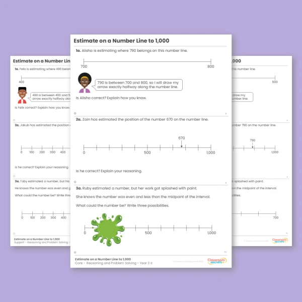 Year 3 Estimate on a Number Line to 1,000 Place Value Reasoning and Problem Solving