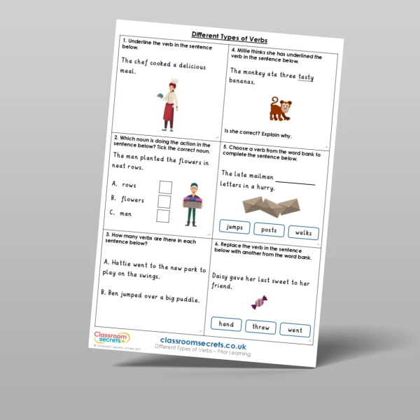 An image of the Different Types of Verbs Prior Learning Resource