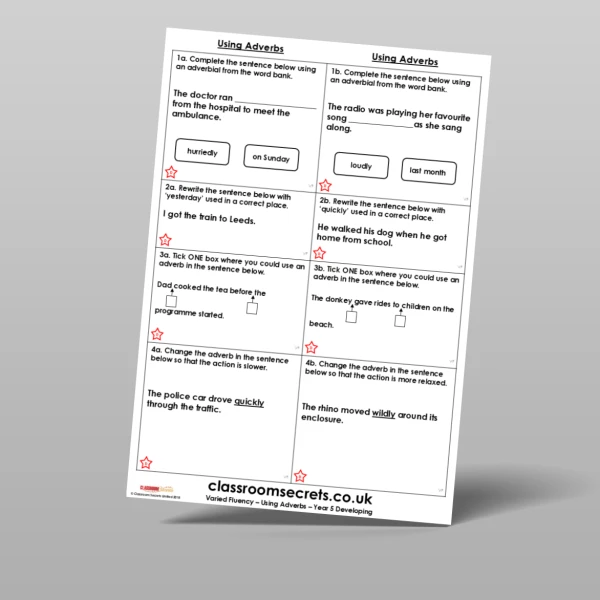 An image of the Using Adverbs Varied Fluency Resource