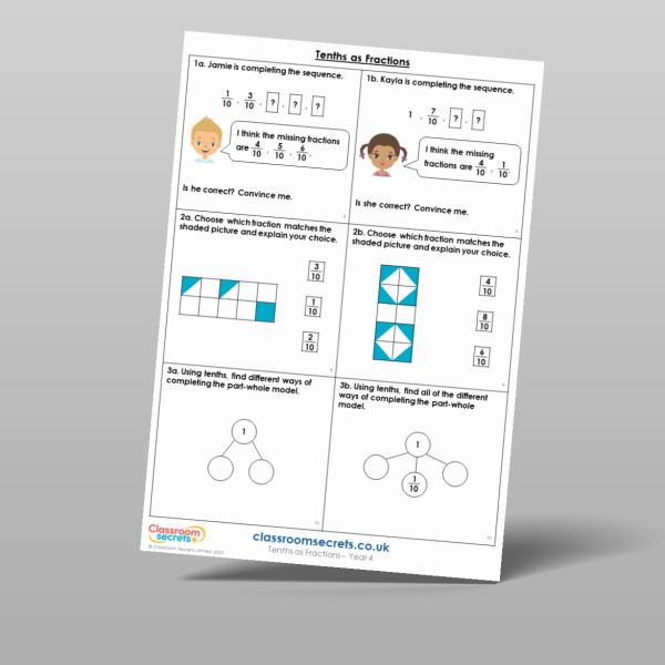 Year 4 Tenths As Fractions Reasoning And Problem Solving Resource ...