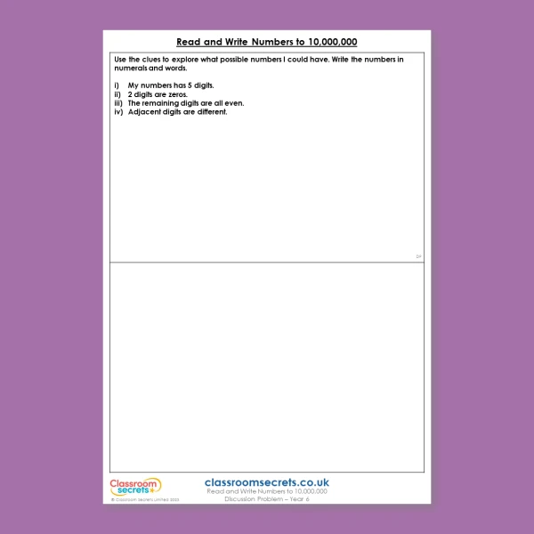 Year 6 Read and Write Numbers to 10,000,000 Place Value Deeper Reasoning Discussion Problem