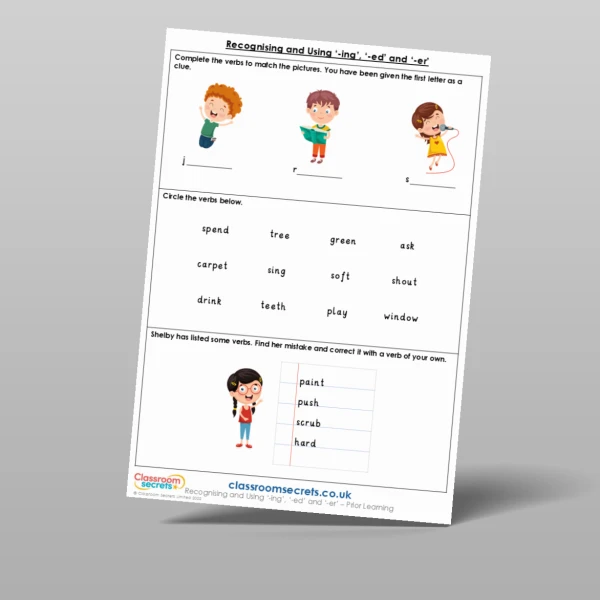An image of the Reasoning and Using '-ing', '-ed' and '-er' Prior Learning Resource