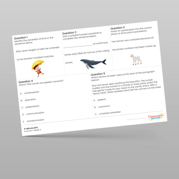 An image of the 5-Minute GPS Autumn 1 Week 4 Resource