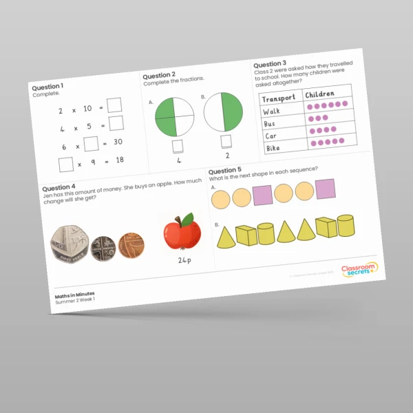 An image of the Summer 2 Week 1 Maths in Minutes Resource