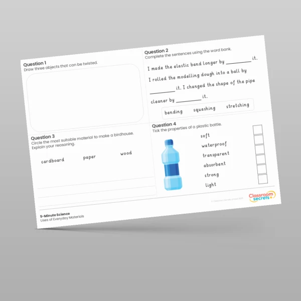 An image of the Uses of Everyday Materials 5-Minute Science Resource