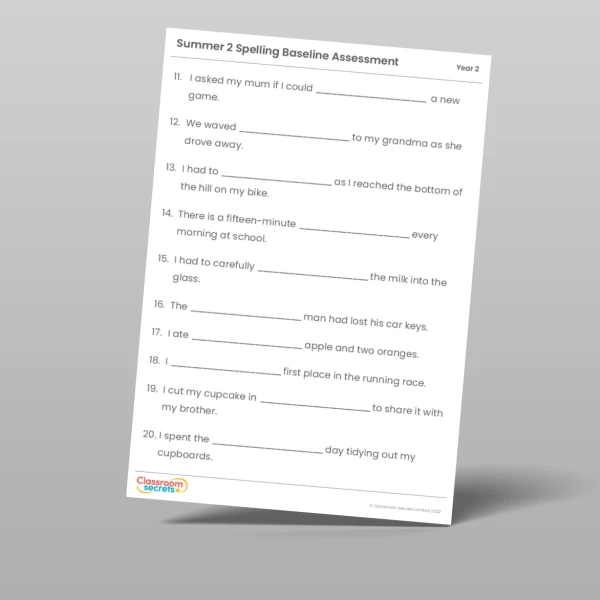An image of the Summer 2 Baseline Assessment Resource