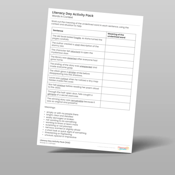 An image of the Literacy Day Activity Pack Resource